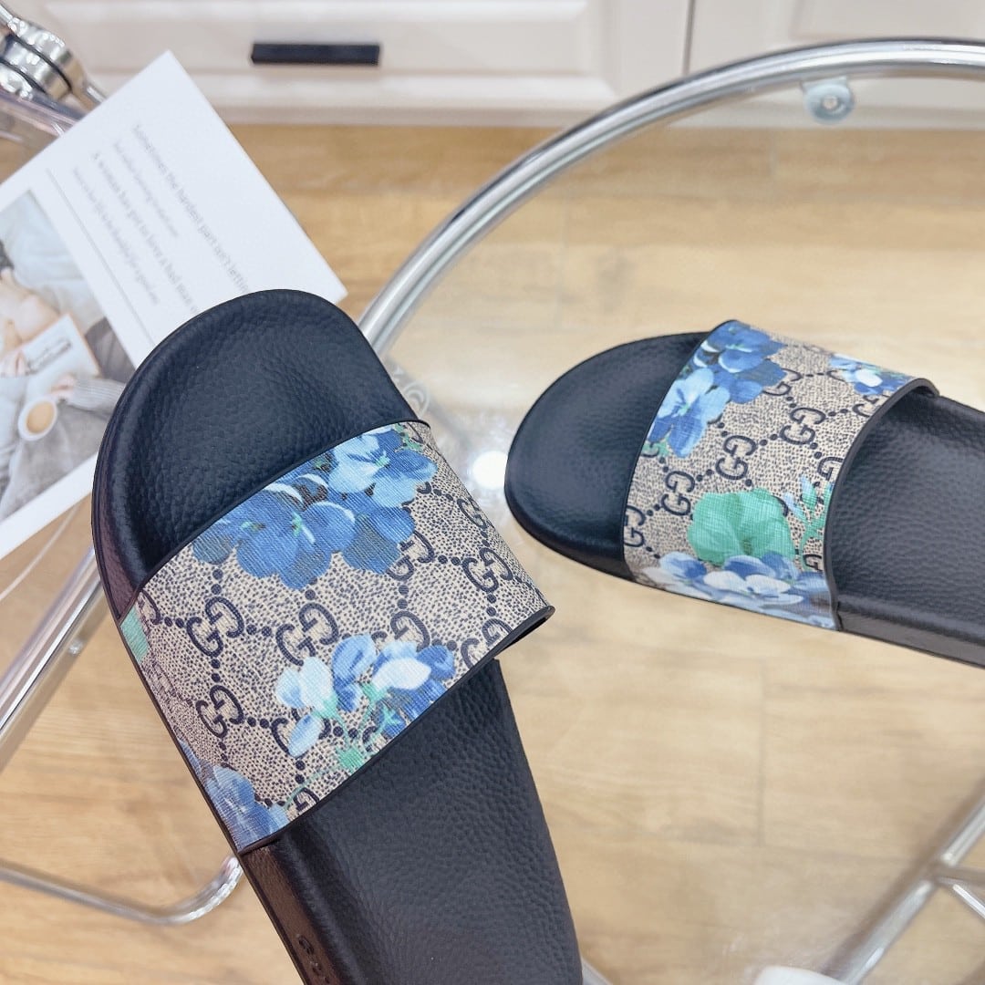 (1:1 replica) Gucci Women s Slides Bloom Print Blue For Women 408508 G2200