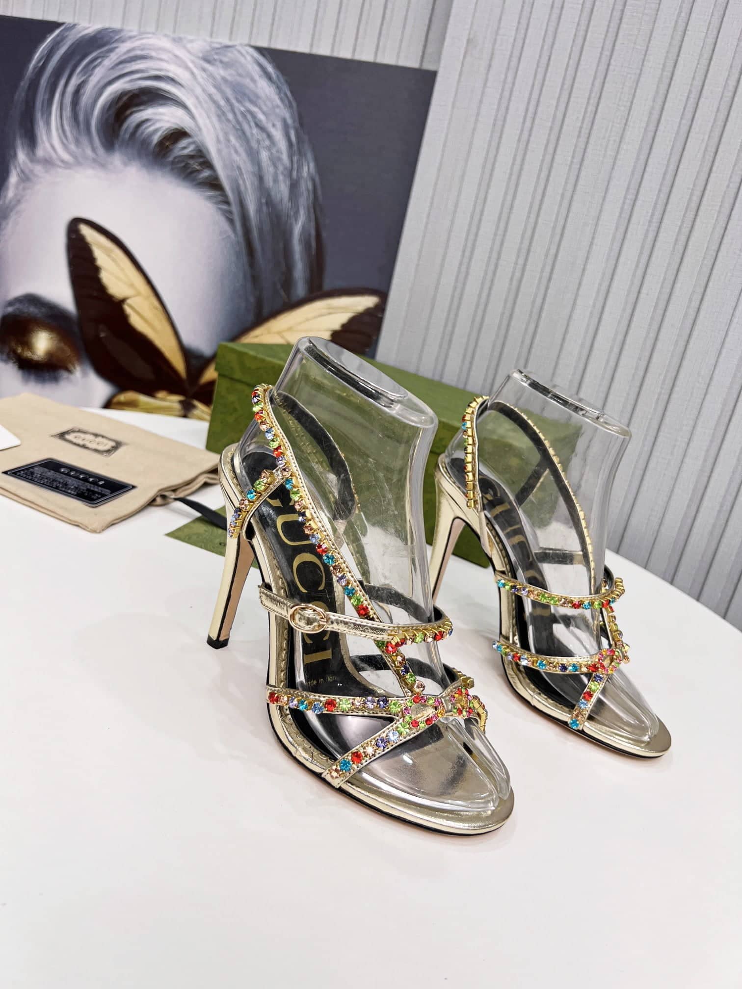(1:1 replica) Gucci Women s Sandal With Chains Gold For Women GG