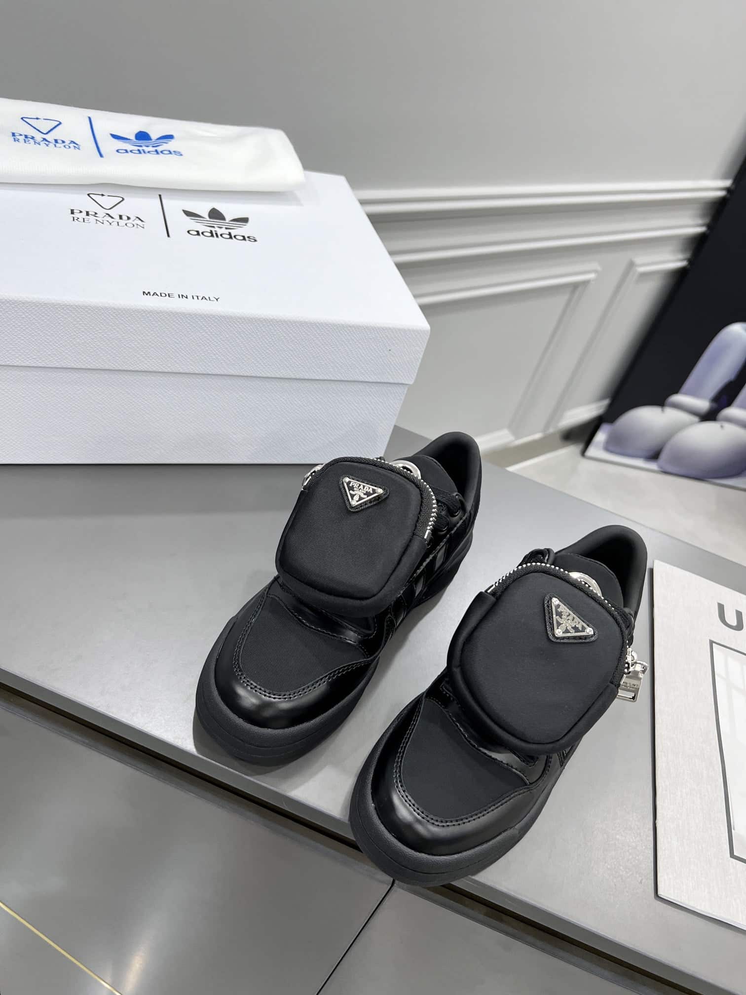(1:1 replica) Prada Adidas For Prada Re-Nylon Forum Sneakers Black For Women 1.6in/40mm PRD 2EG390_3LJX_F0557