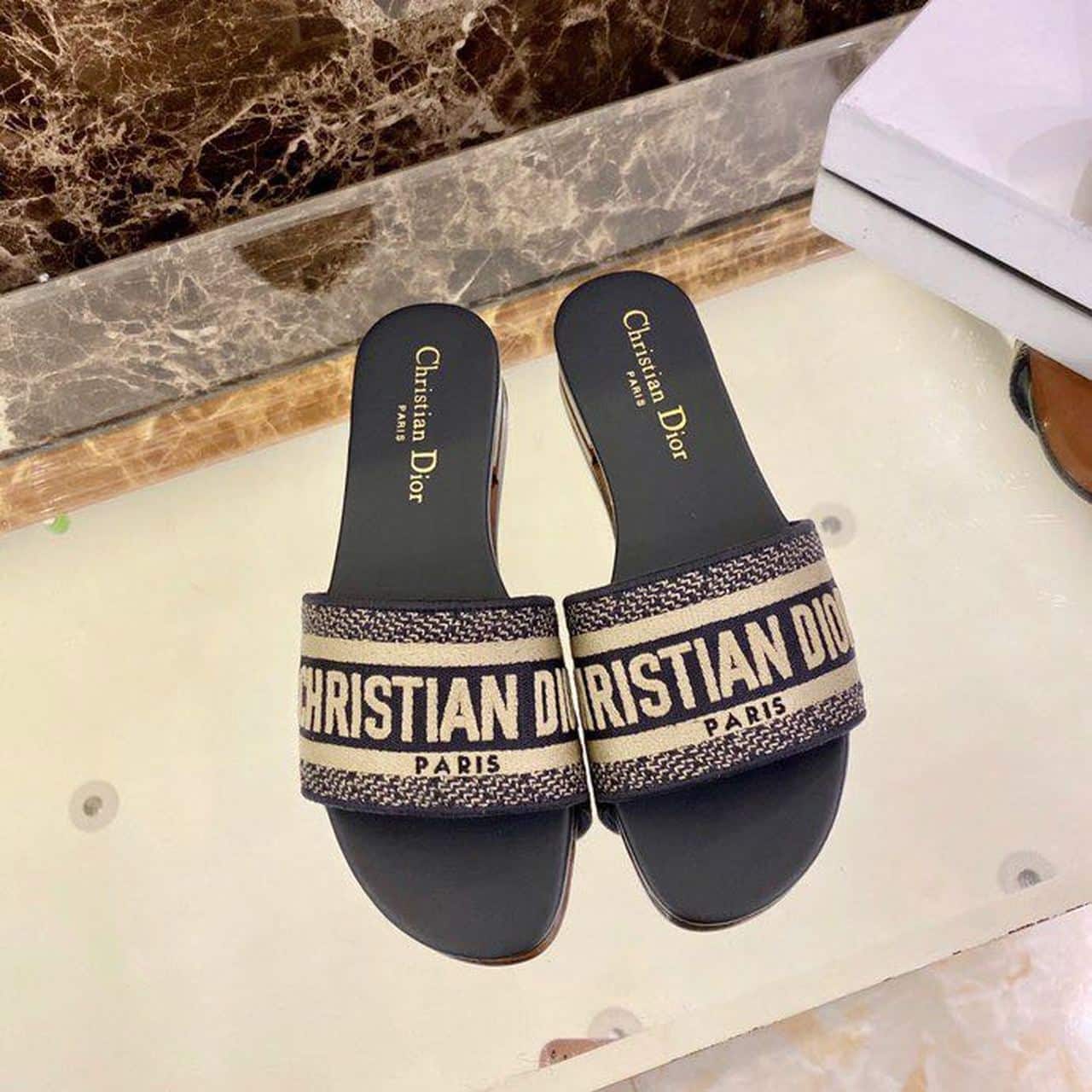 (1:1 replica) Christian Dior Dway Slide Deep Blue Embroidered Cotton Deep Blue For Women CD KCQ166ERC_S56B