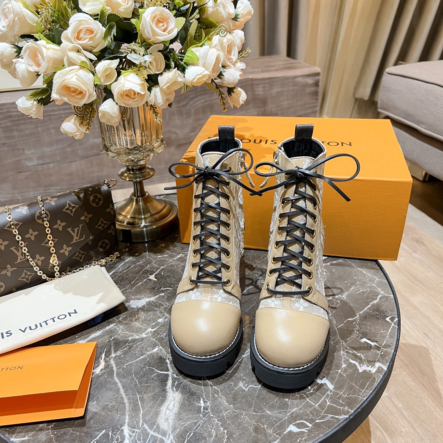 (1:1 replica) Louis Vuitton Women s Star Trail Ankle Boot Beige For Women LV
