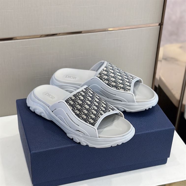 (1:1 replica) DIOR H-TOWN SANDAL GRAY RUBBER WITH BEIGE AND BLACK DIOR OBLIQUE JACQUARD DS001