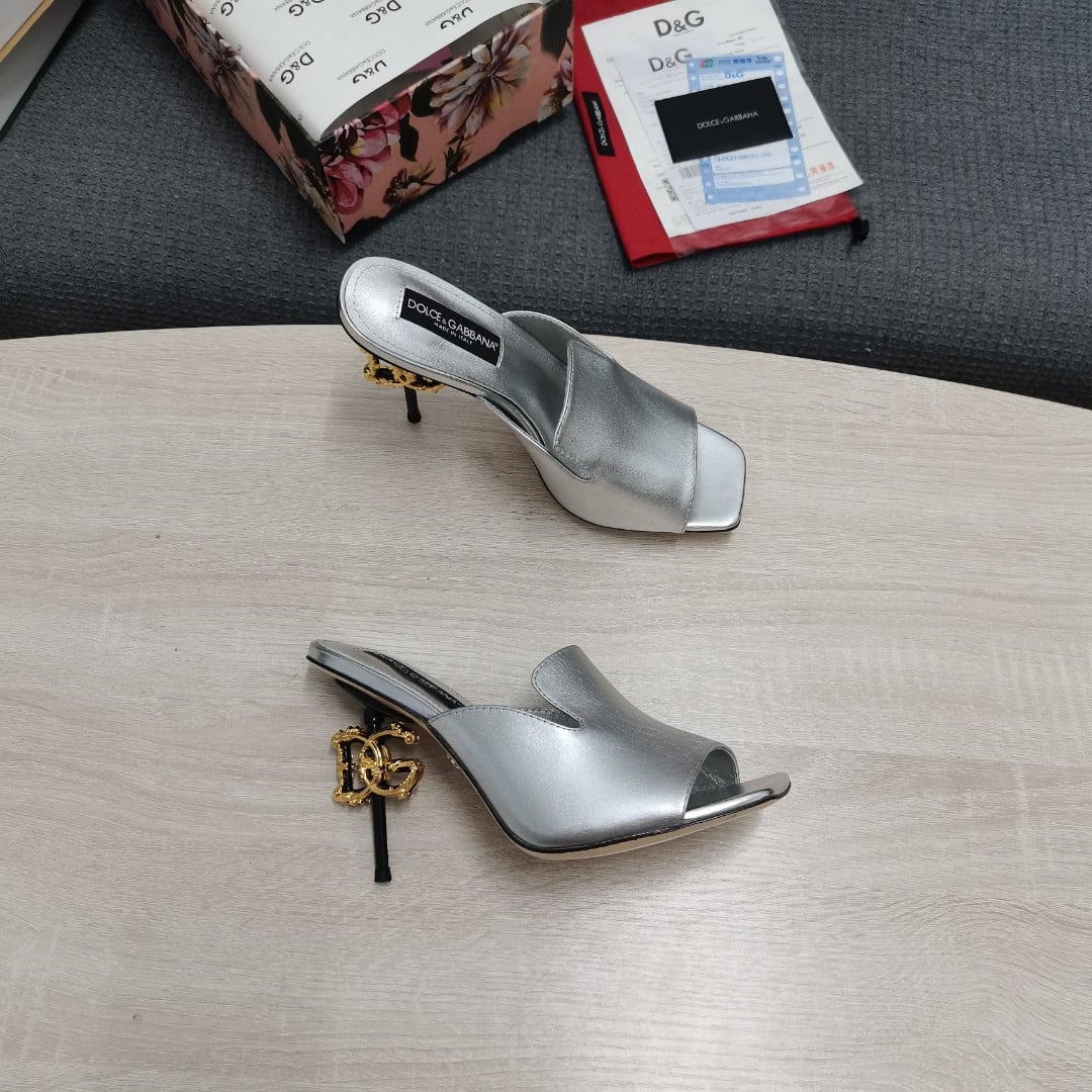 (1:1 replica) Dolce Gabbana Lguana-Print Mules Silver For Women DG Shoes
