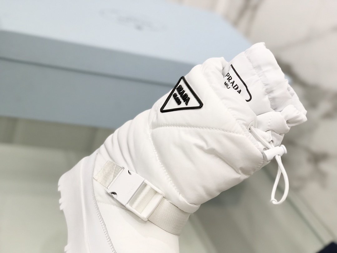 (1:1 replica) Prada Nylon Gabardine Booties White For Women PRD