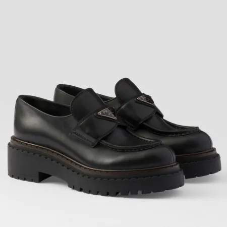 (1:1 replica) Prada Women s Double Chocolate Loafers in Black Leather PRL012