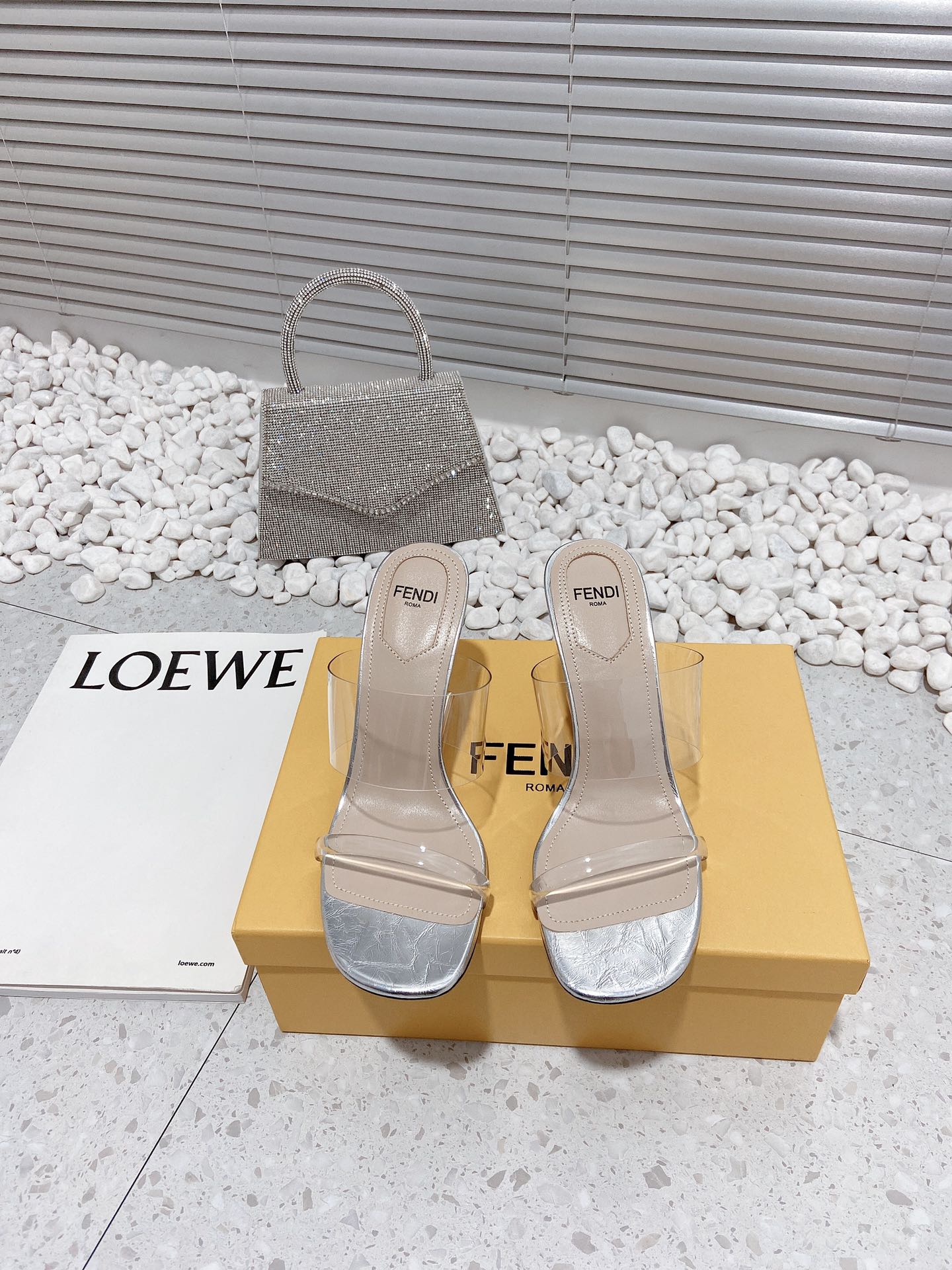 (1:1 replica) Fendi First Silver Transparent High-Heeled Sandals For Women
