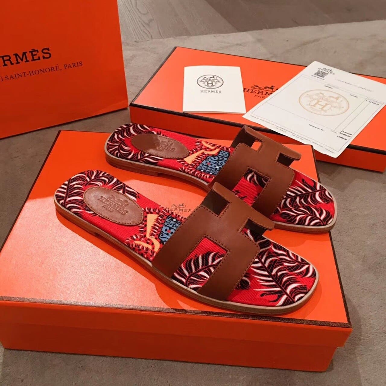 (1:1 replica) Hermes Oran Sandal Multicolor/Brown For Women, Women s Shoes H211170Z