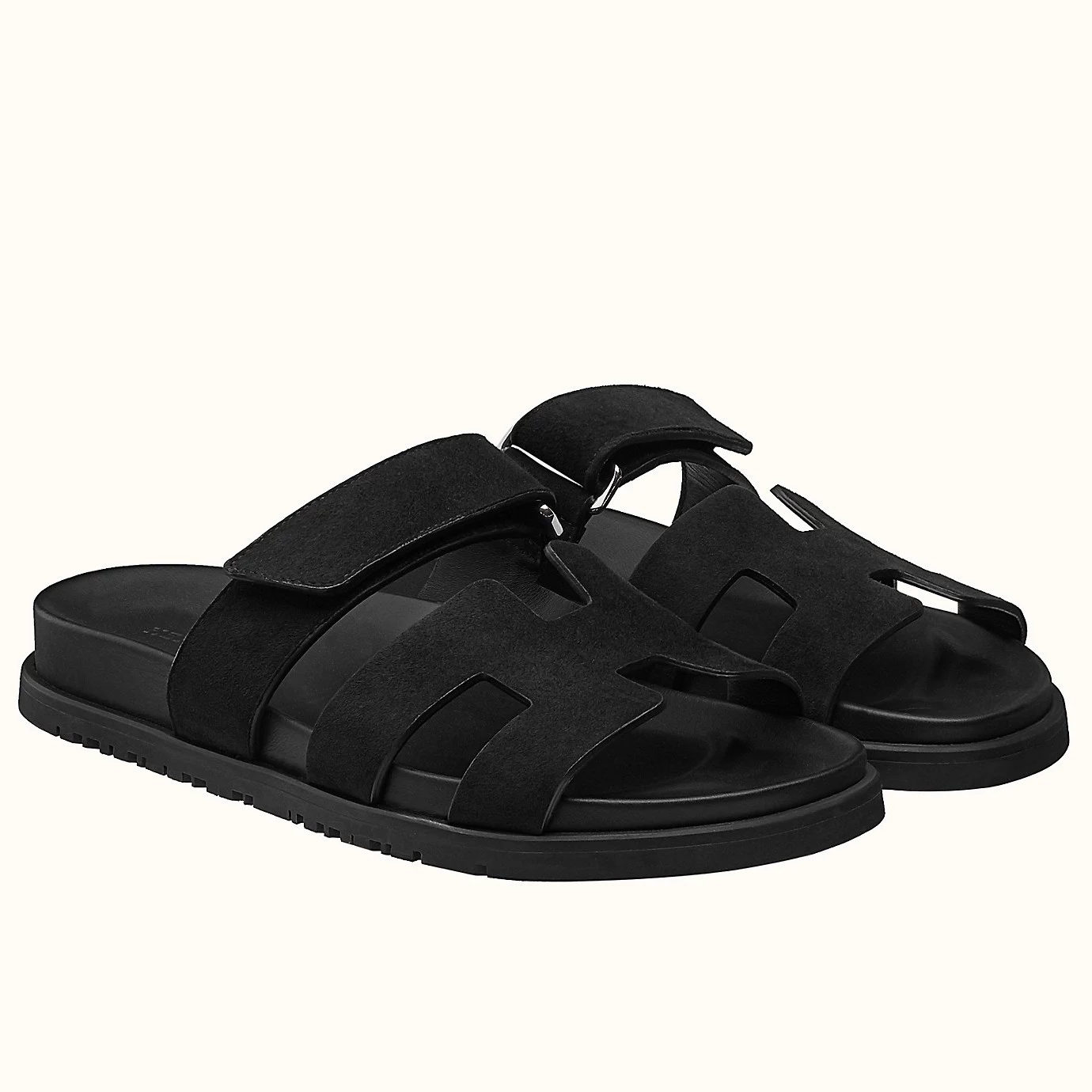 (1:1 replica) HERMES MEN S CHYPRE SANDALS IN BLACK SUEDE CALFSKIN HMSD011