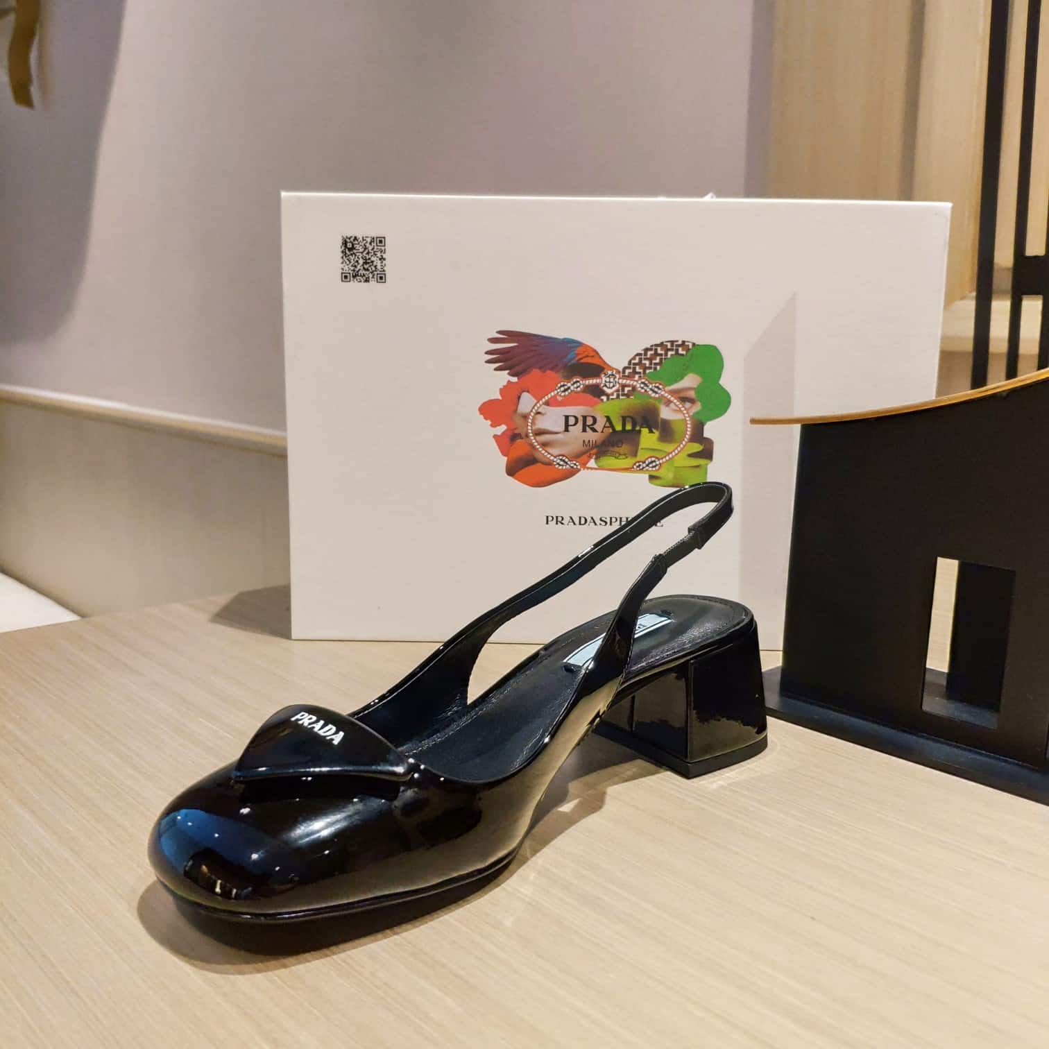 (1:1 replica) Prada Patent Sling-Back Pumps Black For Women 1.8in/45mm PRD 1I767M_069_F0002_F_090