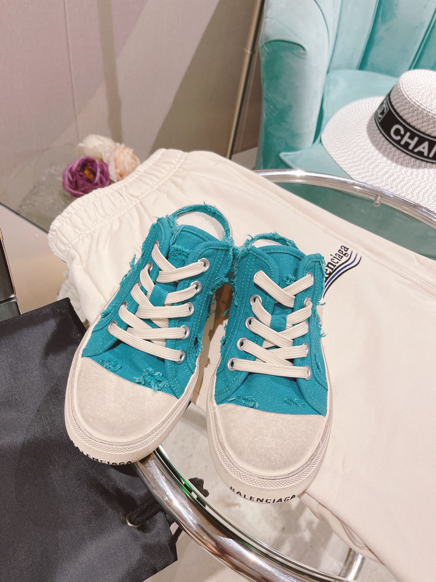 (1:1 replica) Balenciaga Paris Trainers Mule Blue For Women