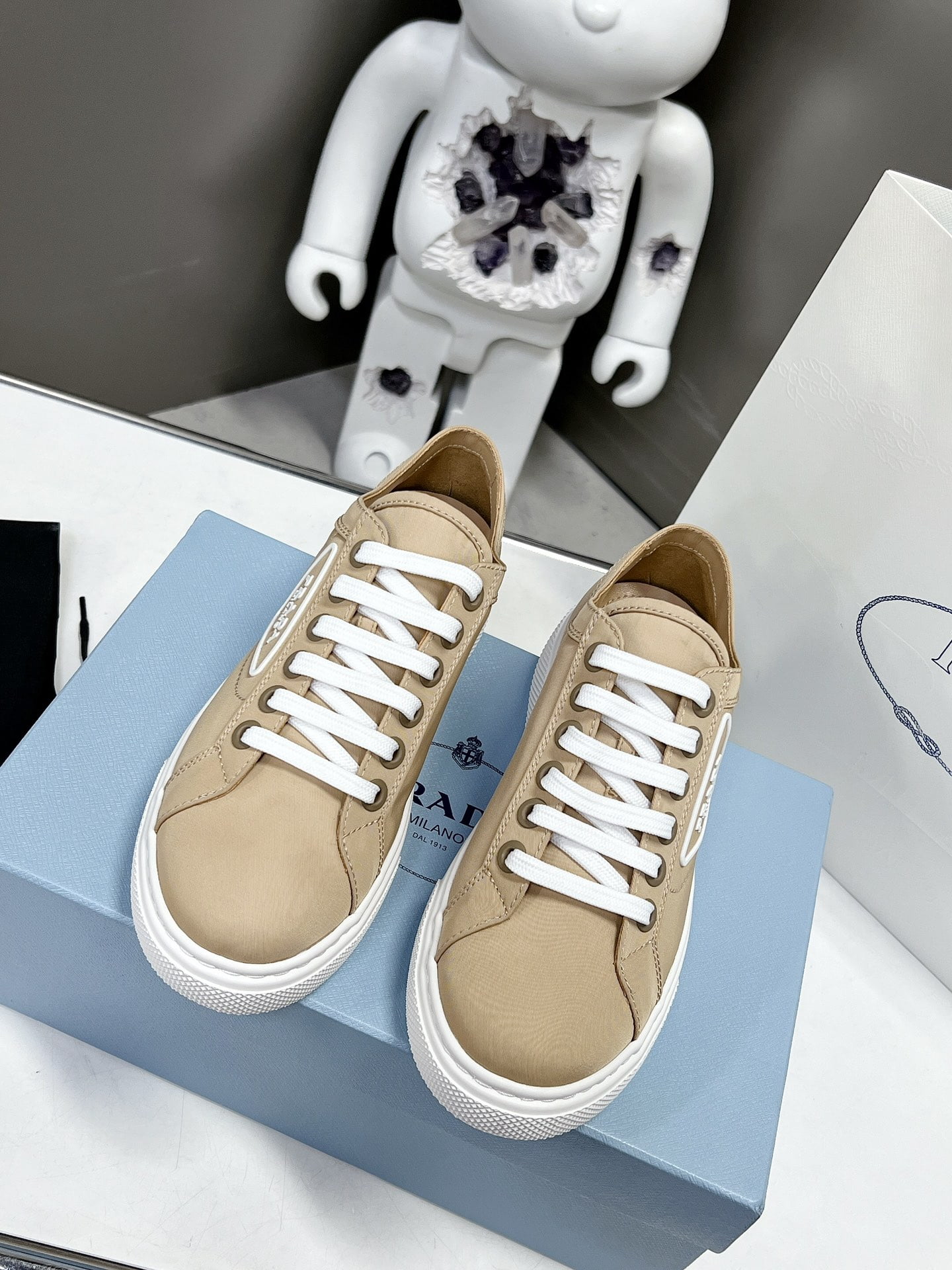 (1:1 replica) Prada Macro Re-Nylon And Brushed Sneakers Brown For Women 1.2in/30mm PRD
