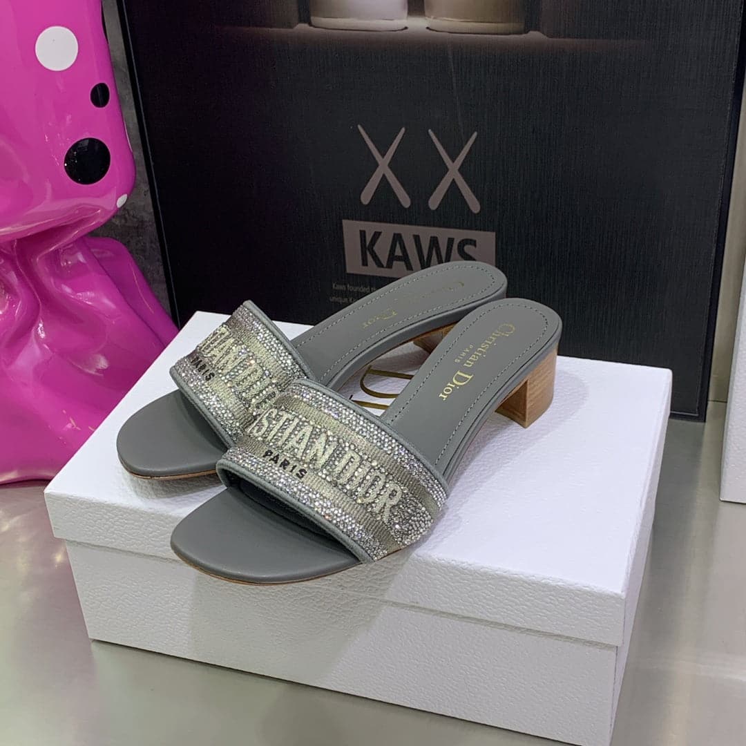 (1:1 replica) Christian Dior Women s Dway Heeled Slide Grey For Women CD