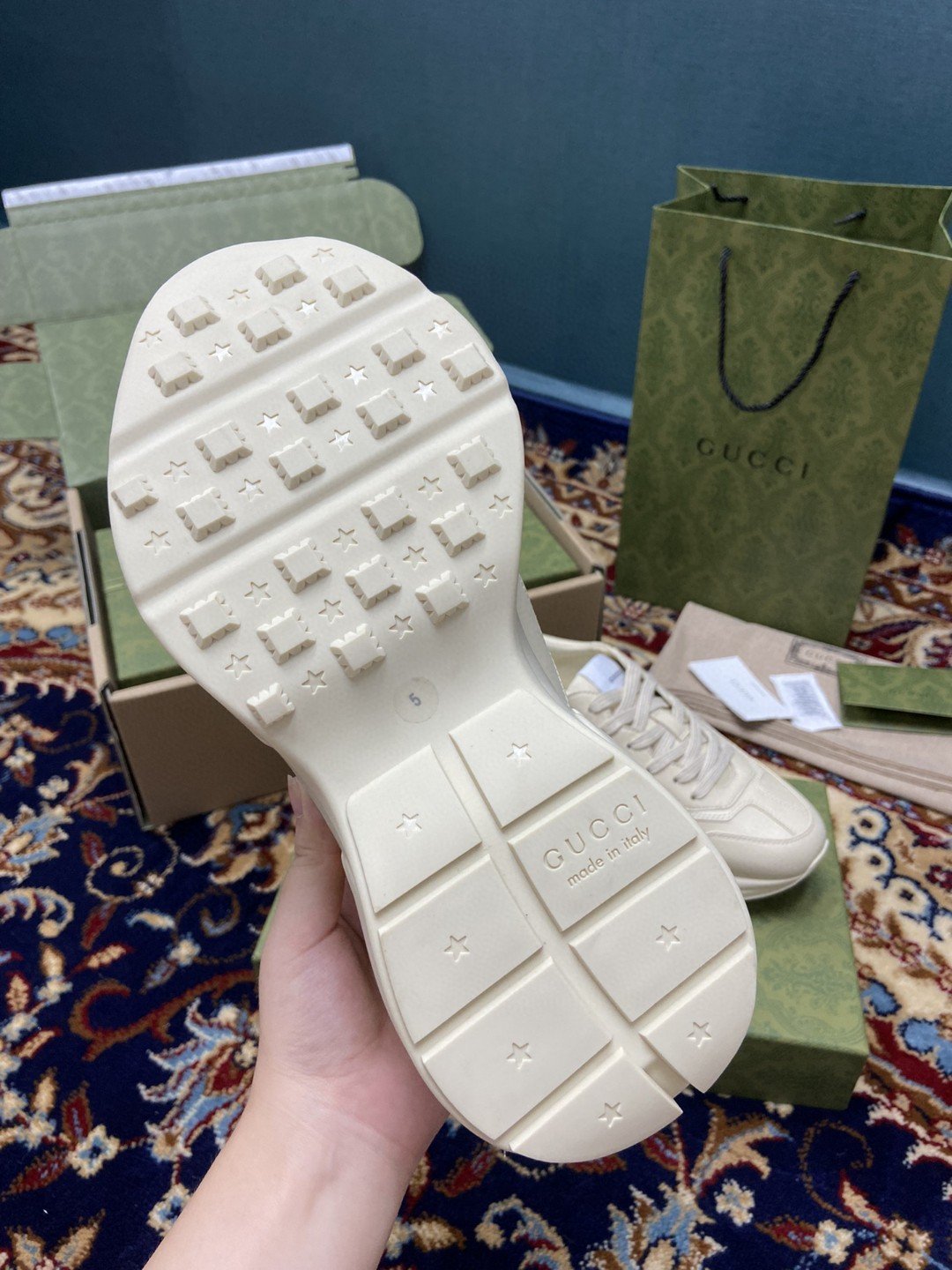 (1:1 replica) Gucci Women s Rhyton Sneakers With Gucci Love Parade Yellow Green White Ivory For Women 524990