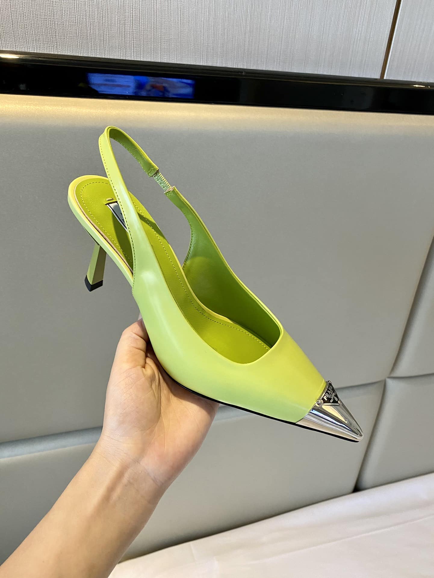(1:1 replica) Prada Brushed Slingback Pumps Green For Women 2.9in/75mm PRD