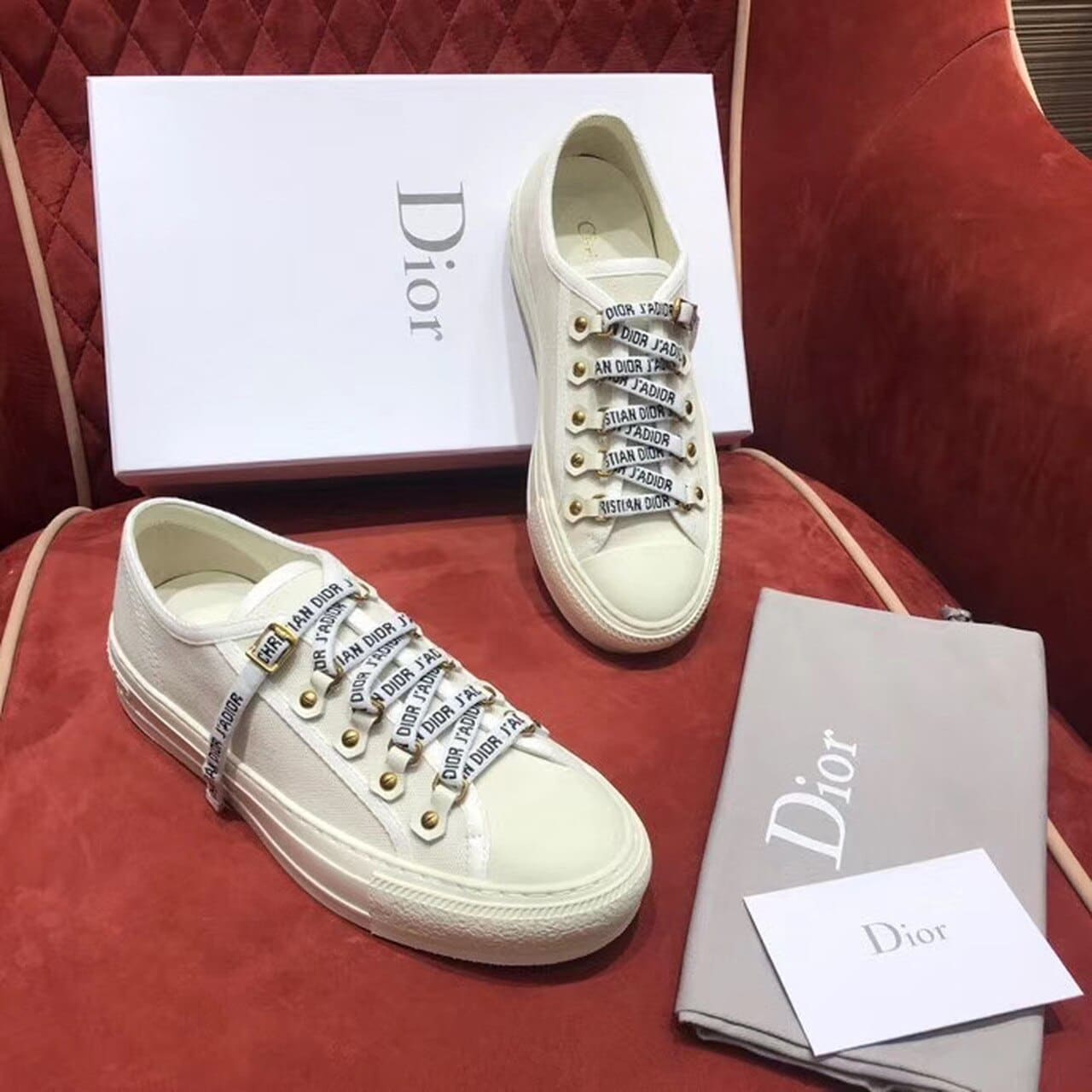 (1:1 replica) Christian Dior Walk n Dior Sneaker White Cotton Canvas White For Women CD KCK177CVA_S06W