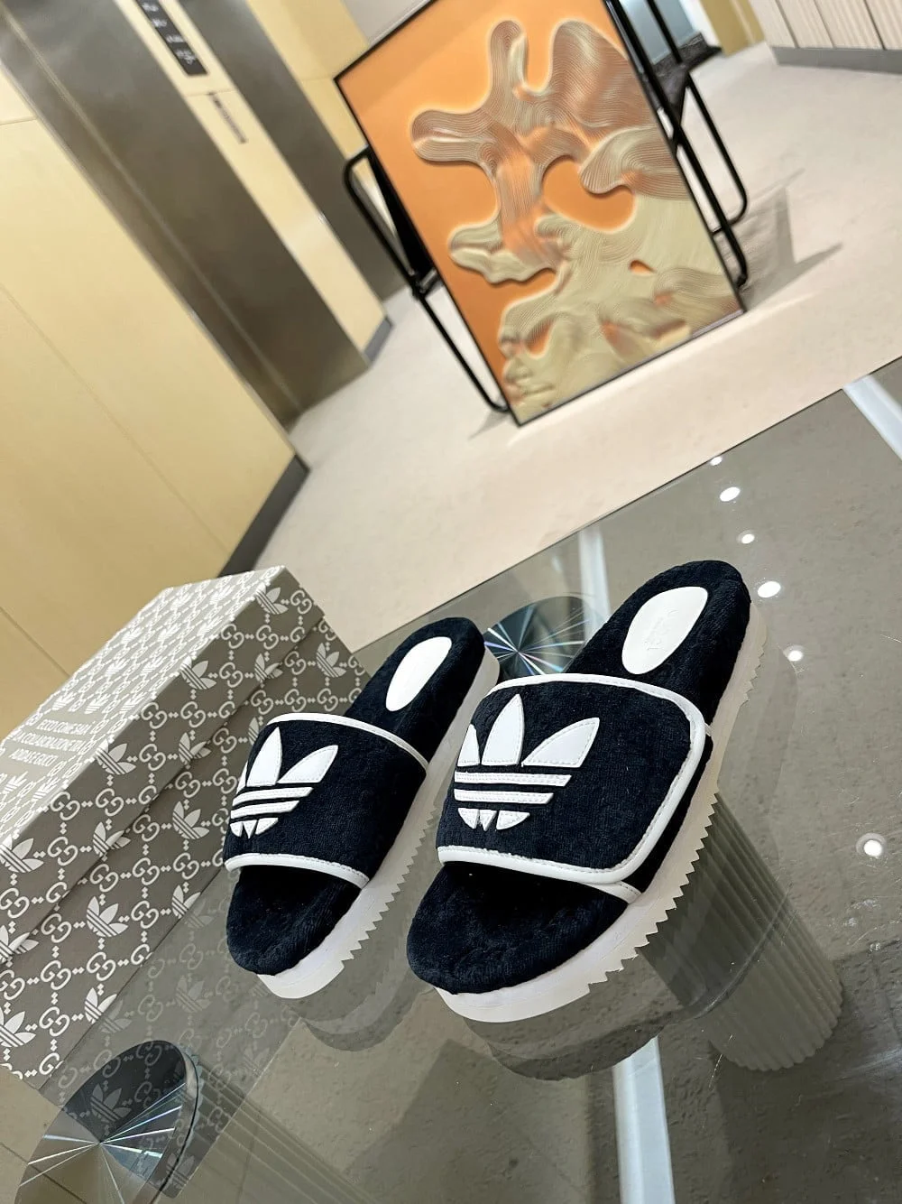 (1:1 replica) Gucci x Adidas Women s GG Platform Sandal Black For Women GG