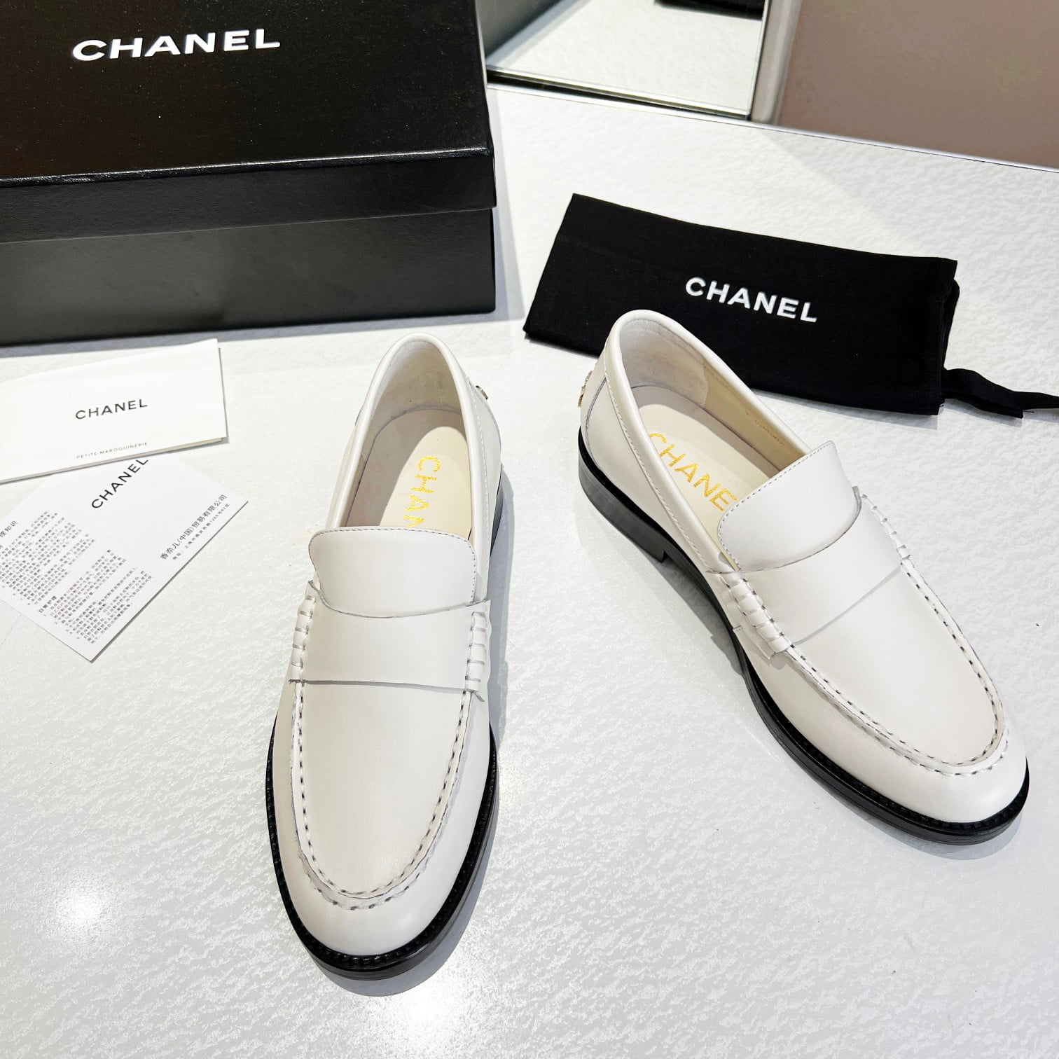 (1:1 replica) Chanel Women s Loafers White For Women 1.2 in/3cm