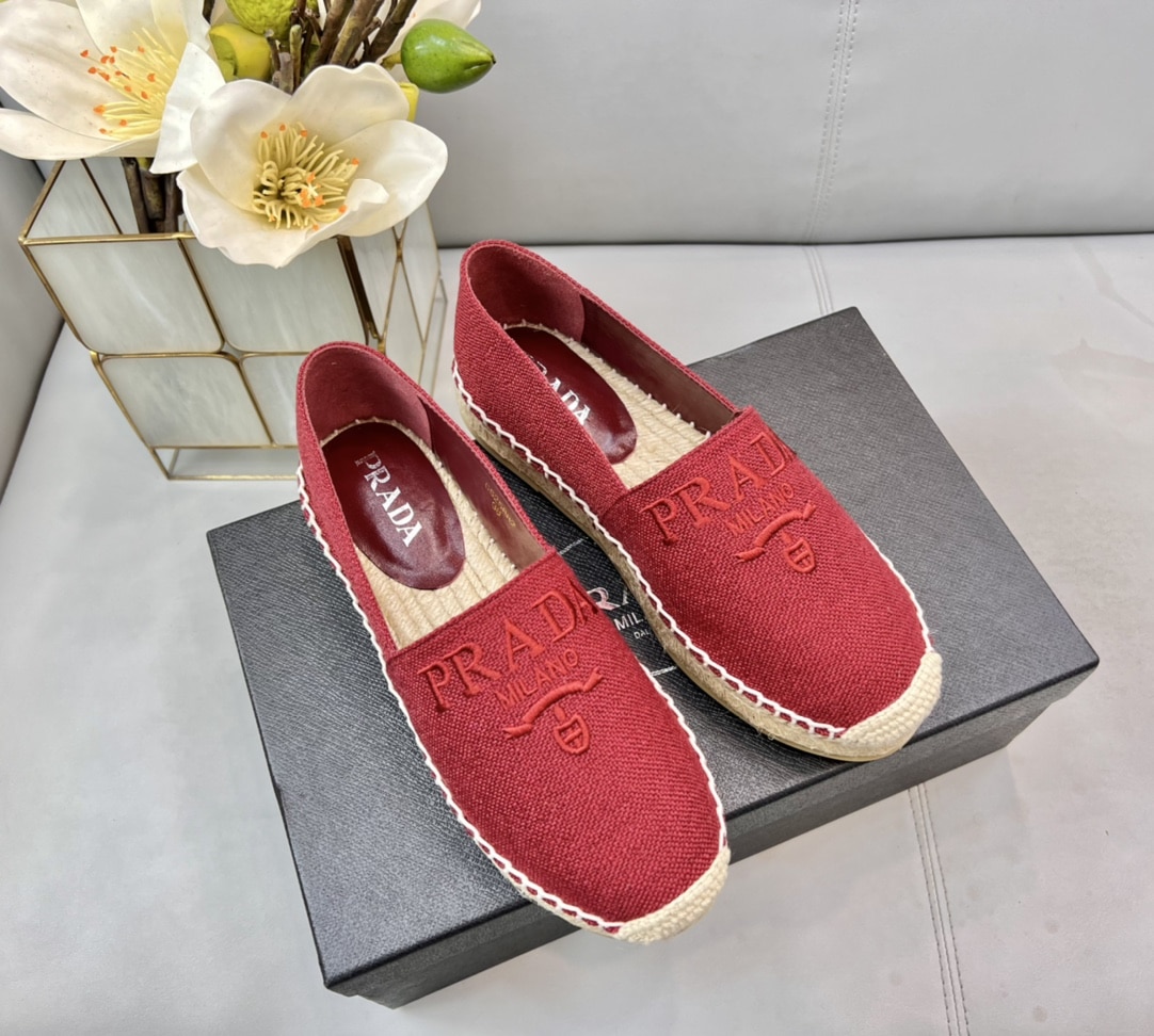 (1:1 replica) Prada Linen Espadrilles Red For Women 0.8in/20mm PRD