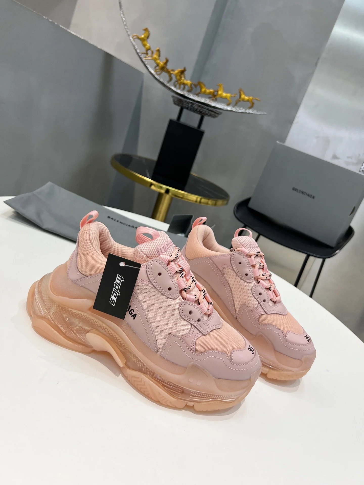 (1:1 replica) Balenciaga Triple S Trainers Clear Sole Pink For Women