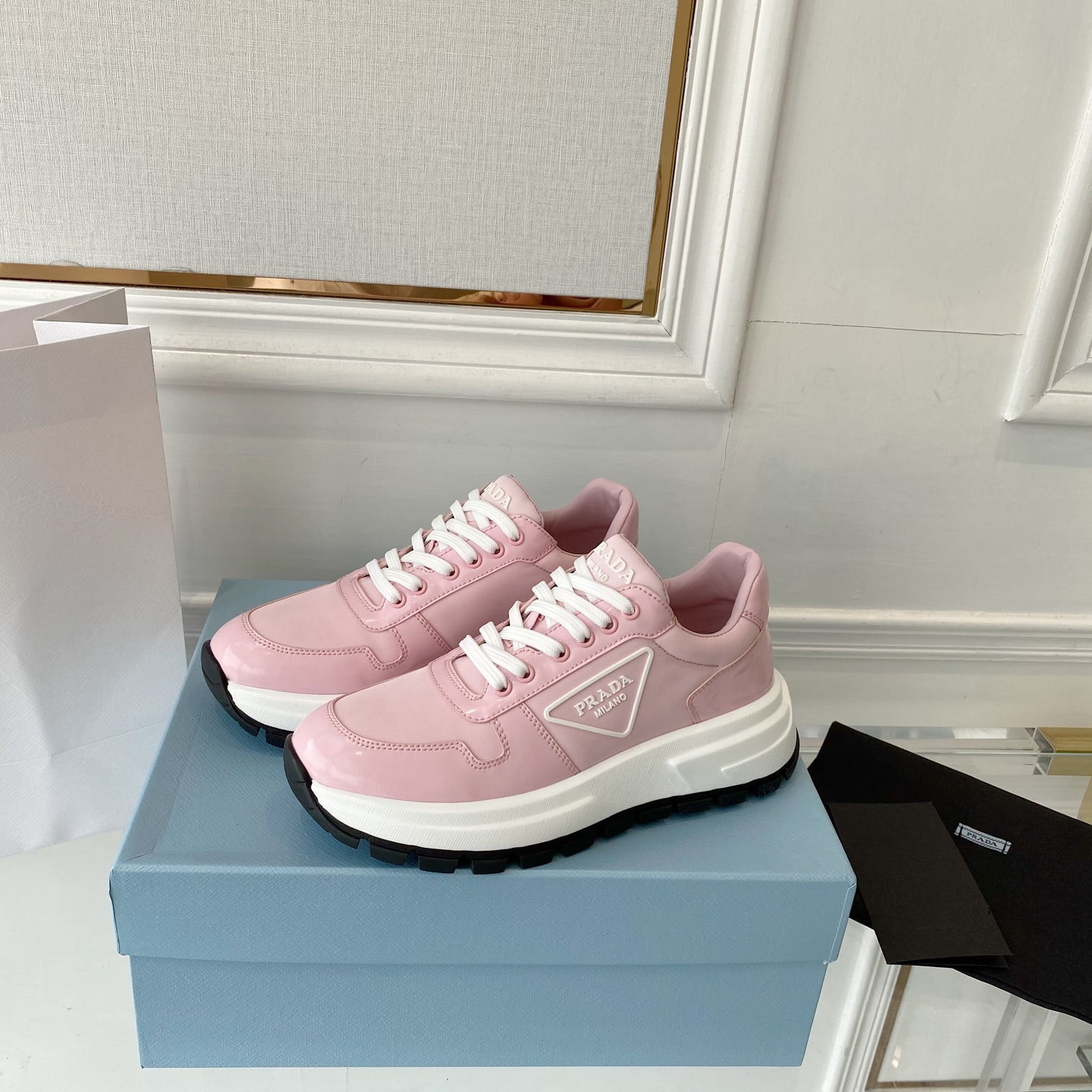 (1:1 replica) Prada Prax 01 Re-Nylon Gabardine Sneakers Pink For Women 1.8in/45mm PRD