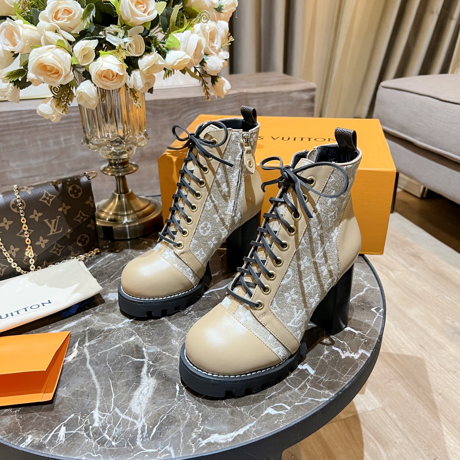 (1:1 replica) Louis Vuitton Women s Star Trail Ankle Boot Beige For Women LV