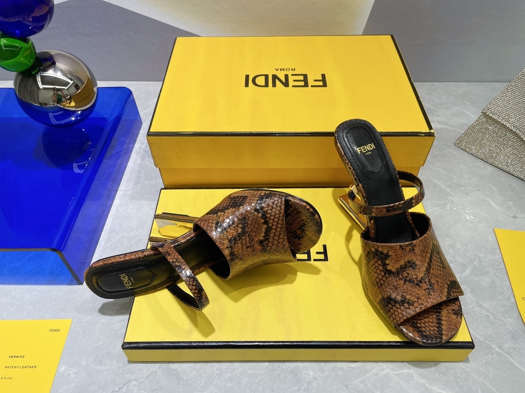 (1:1 replica) Fendi First Dark Brown Python High-Heeled Sandals For Women