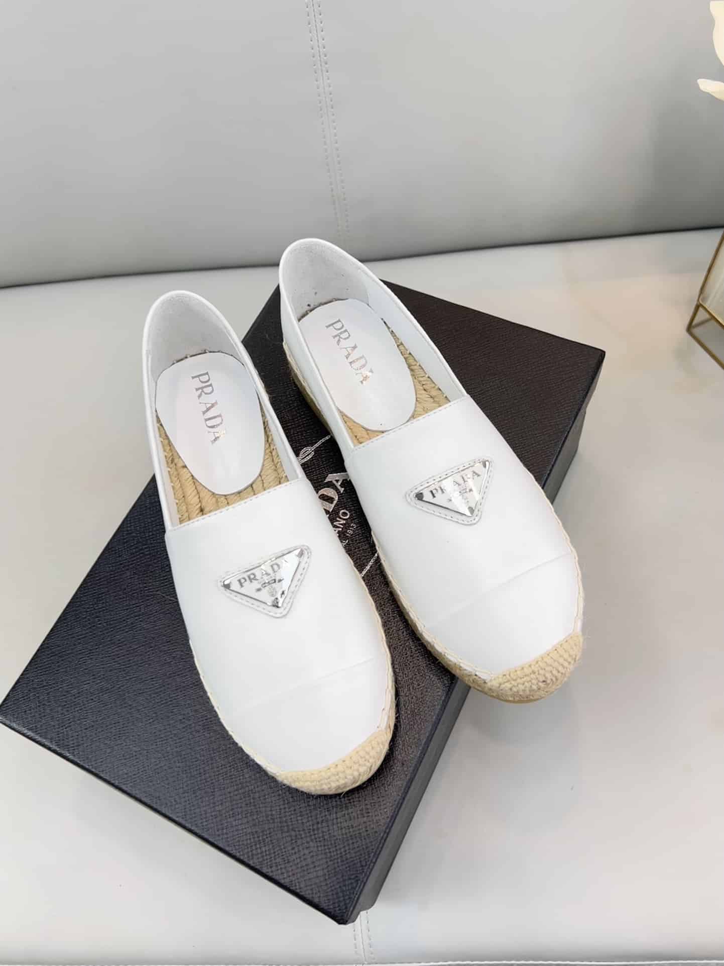 (1:1 replica) Prada Nappa Espadrillas White For Women 0.8in/20mm PRD
