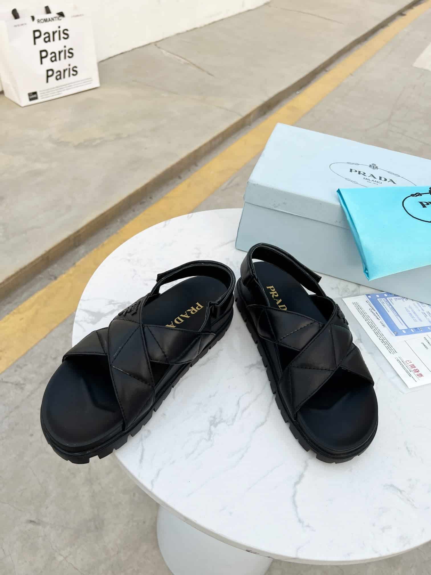 (1:1 replica) Prada Quilted Nappa Flatform Sandals Black For Women 1.4in/35mm PRD 1XZ749_038_F0002_F_035