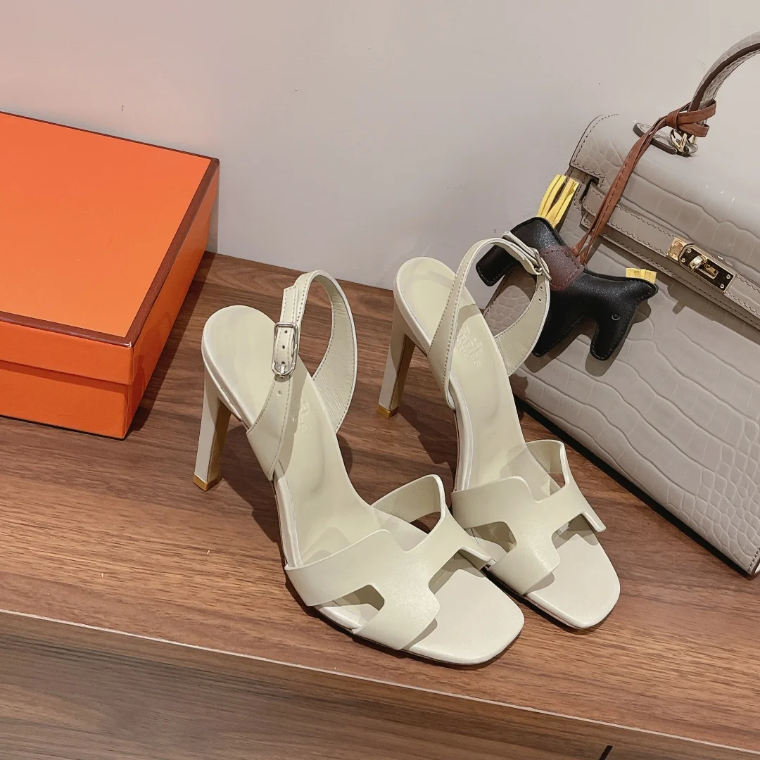 (1:1 replica) Hermes Ella Sandal White Grey For Women 4.1in/10.5cm