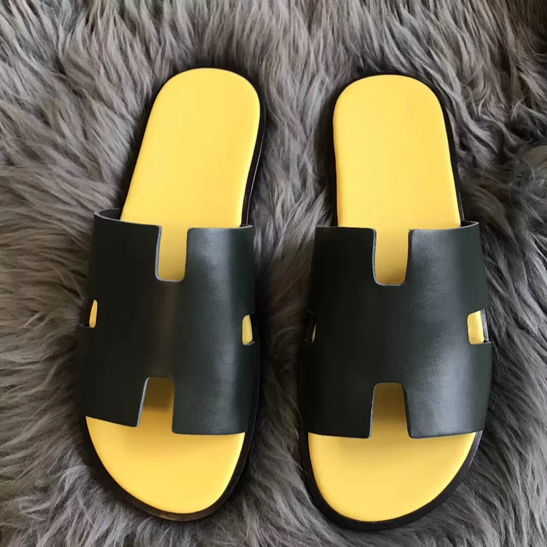 (1:1 replica) HERMES MEN S IZMIR SANDALS IN NOIR SWIFT CALFSKIN HMSD018