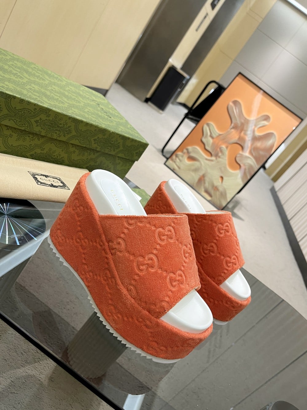 (1:1 replica) Gucci Women s GG Platform Sandal Orange For Women GG