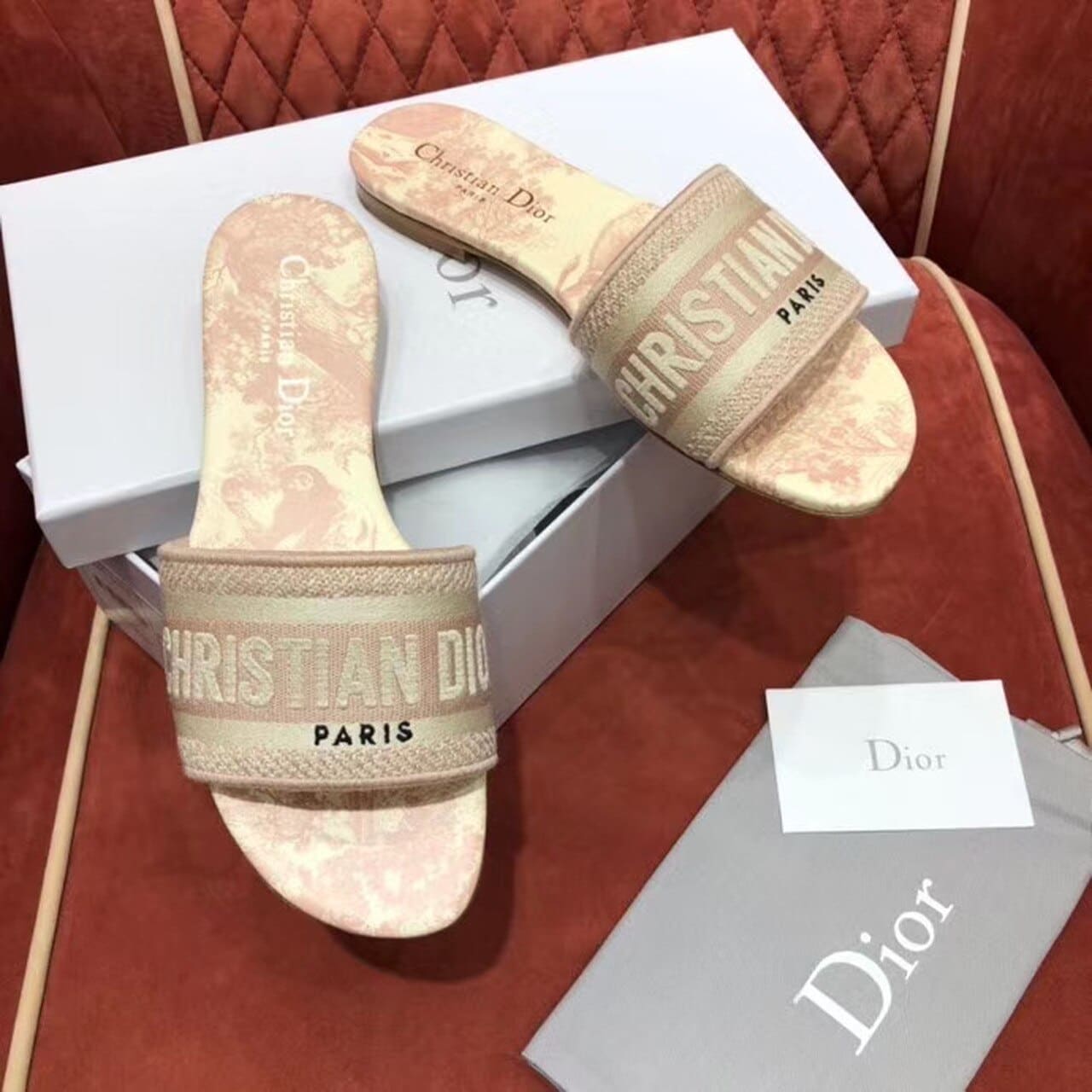 (1:1 replica) Christian Dior Dway Slide Embroidered Cotton Pink For Women CD