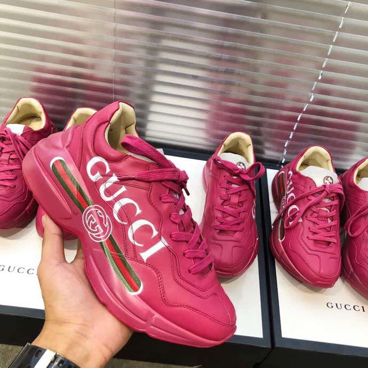 (1:1 replica) Gucci Women s Rhyton Gucci Logo Sneaker Pink For Women GG