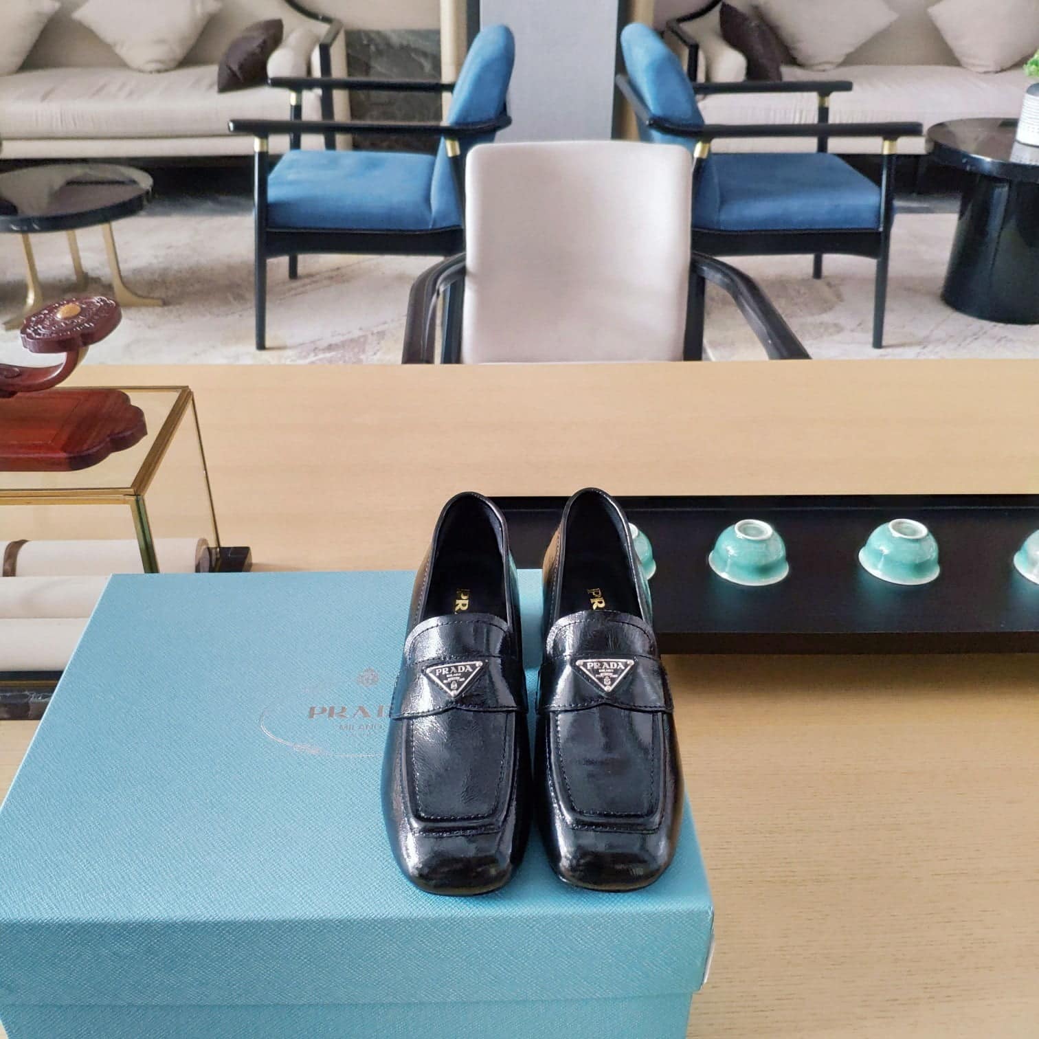 (1:1 replica) Prada Patent Loafers Black For Women 1.8in/45mm PRD 1D763M_069_F0002_F_045