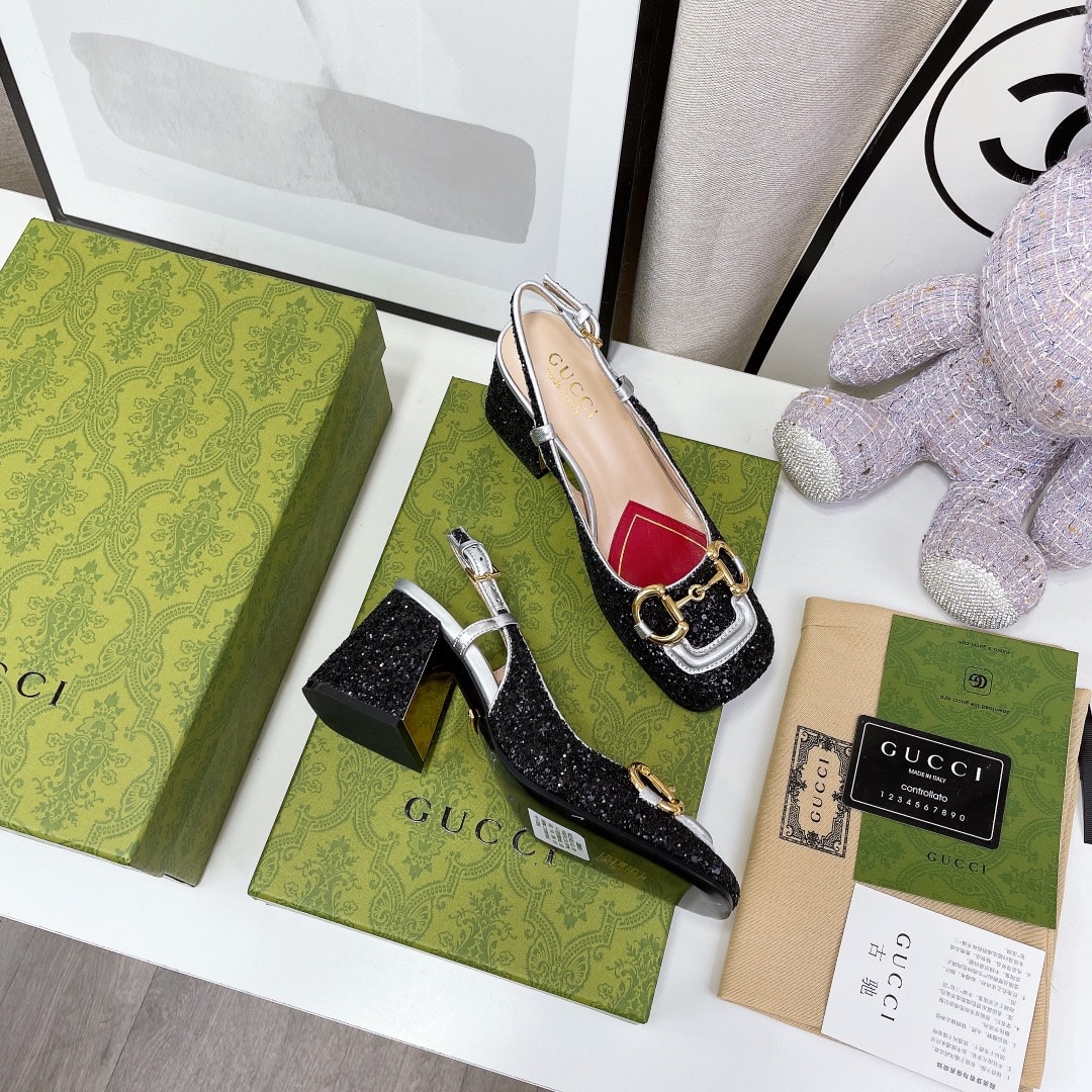 (1:1 replica) Gucci Lovelight Slingback Mid-Heel With Horsebit Black For Women GG