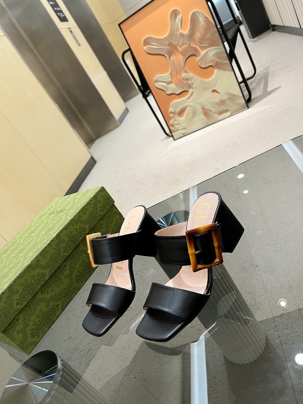 (1:1 replica) Gucci Women s Sandal With Bamboo Buckle Black For Women GG
