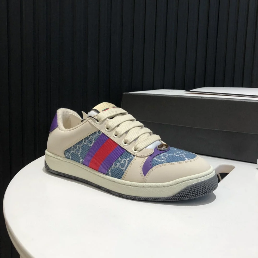 (1:1 replica) Gucci Women s Screener Low-Top Blue GG Lamé For Women 577684 2C830 4690