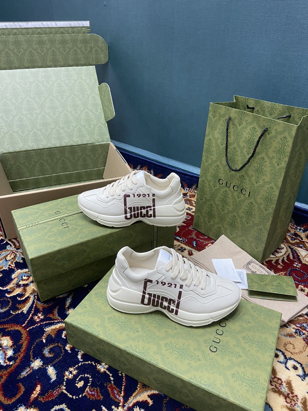 (1:1 replica) Gucci Women s Rhyton Sneakers With Logo 1921 Gucci White Ivory For Women 684896 DRW00 9522