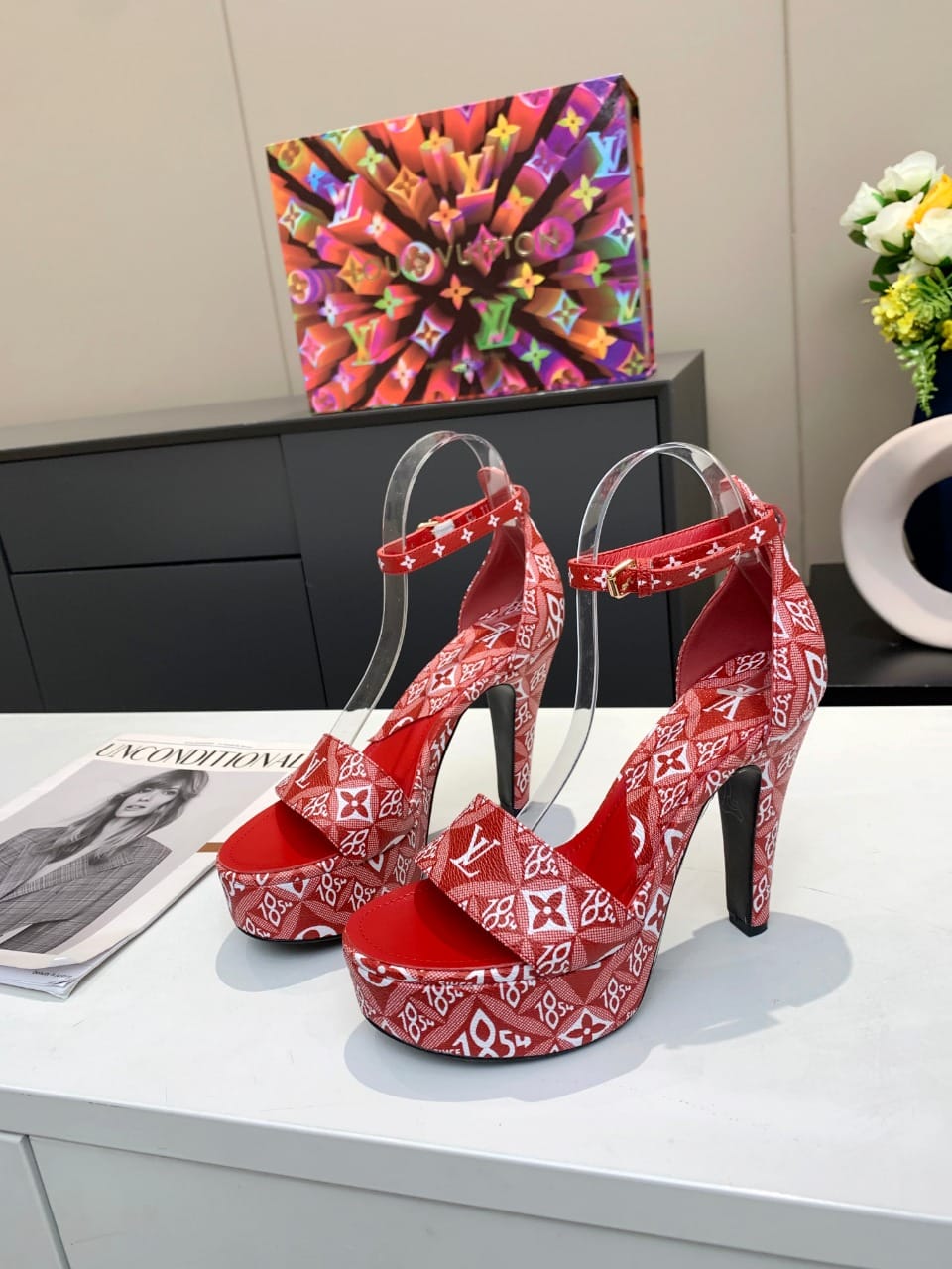 (1:1 replica) Louis Vuitton Women s Afterglow Platform Sandal Red For Women LV