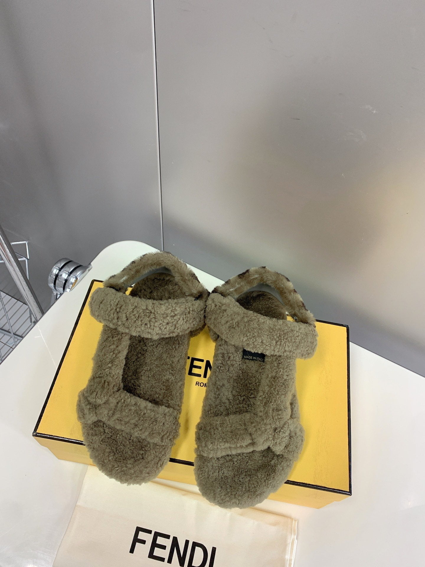 (1:1 replica) Fendi First Shearling Sandal Green For Women