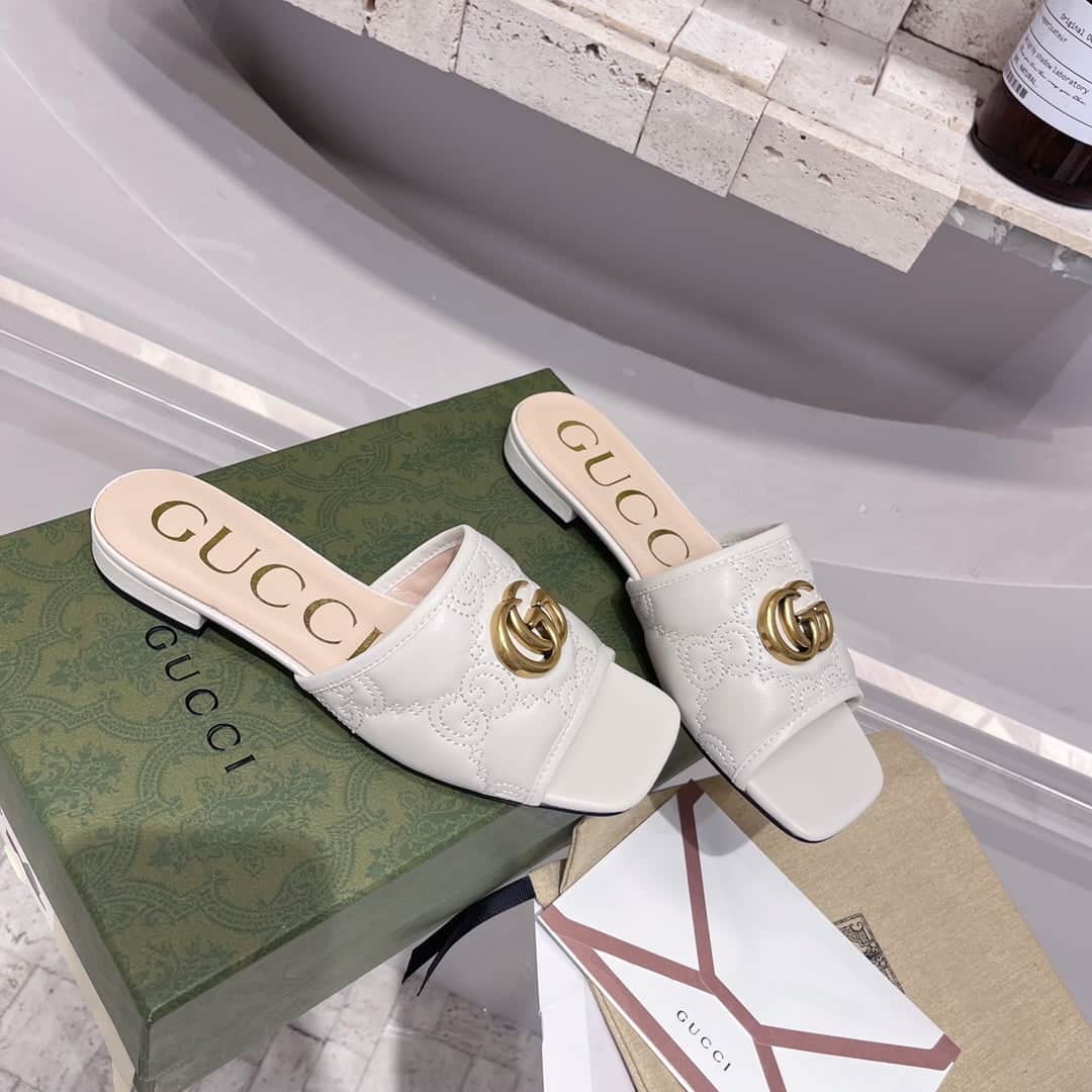 (1:1 replica) Gucci Women s Slide Sandal With Double G White For Women GG