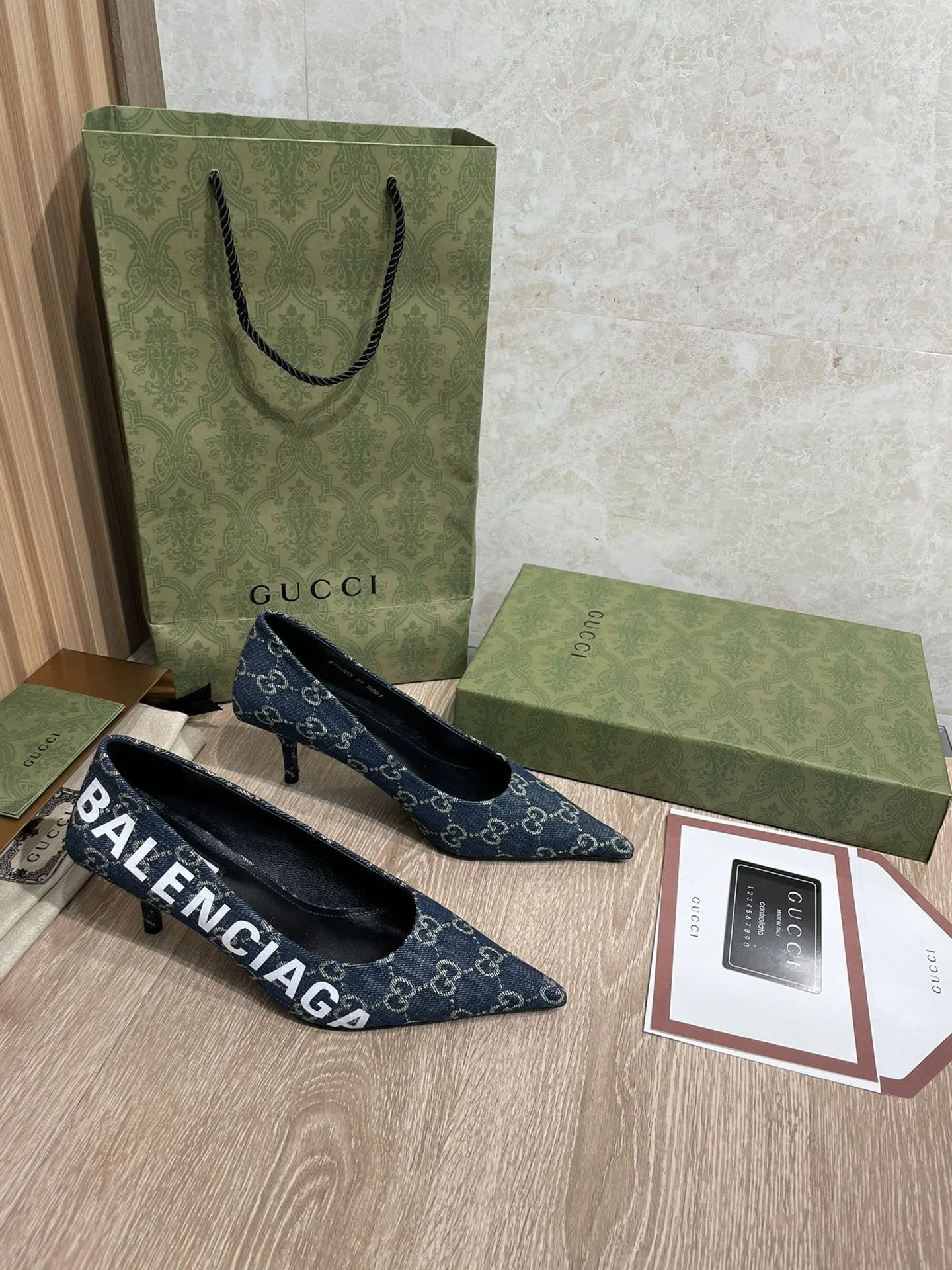 (1:1 replica) Gucci Balenciaga The Hacker Project Square Knife Pump Blue For Women GG