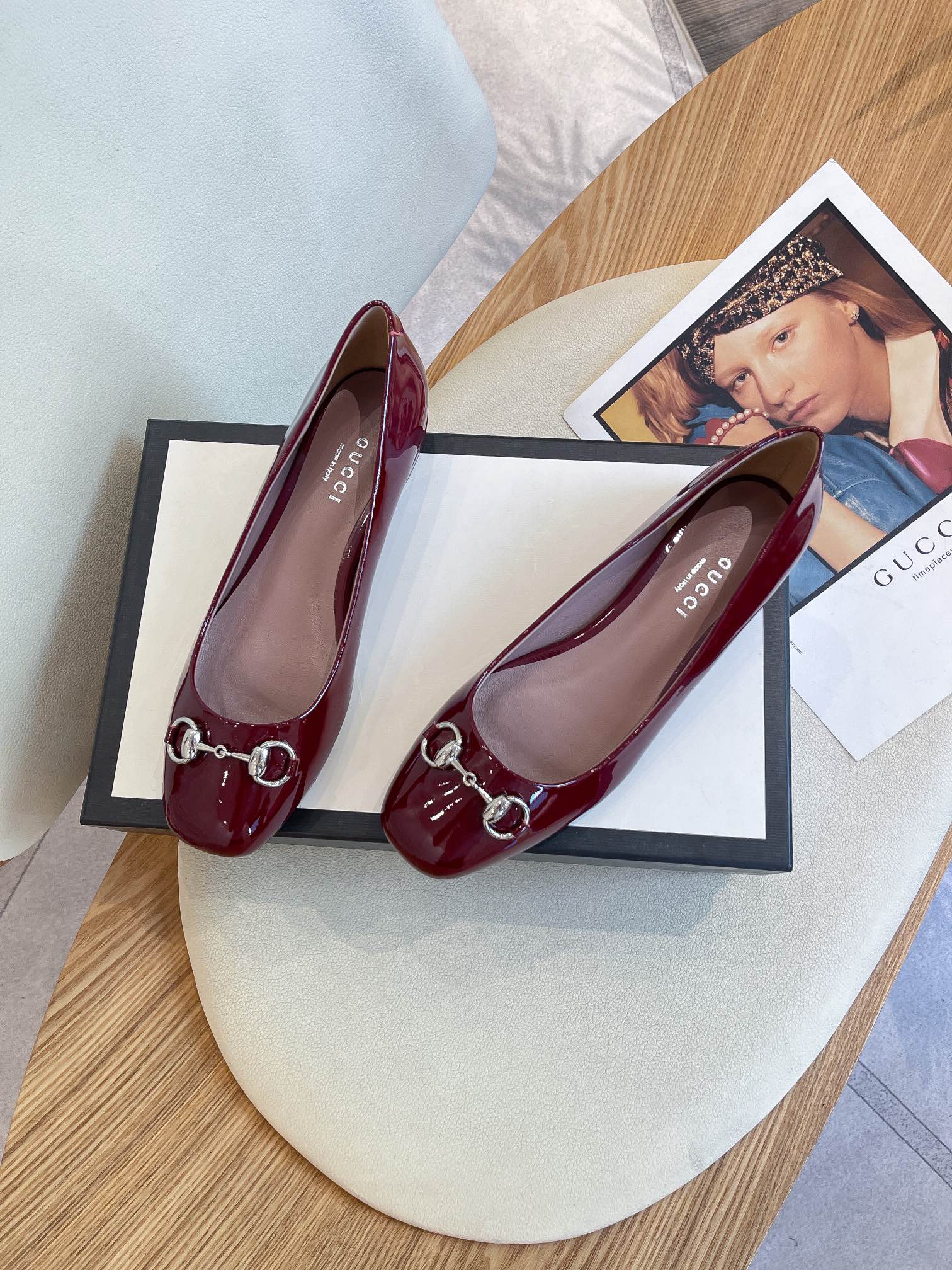 (1:1 replica) Gucci Women s Ballet Flat With Horsebit Red For Women GG