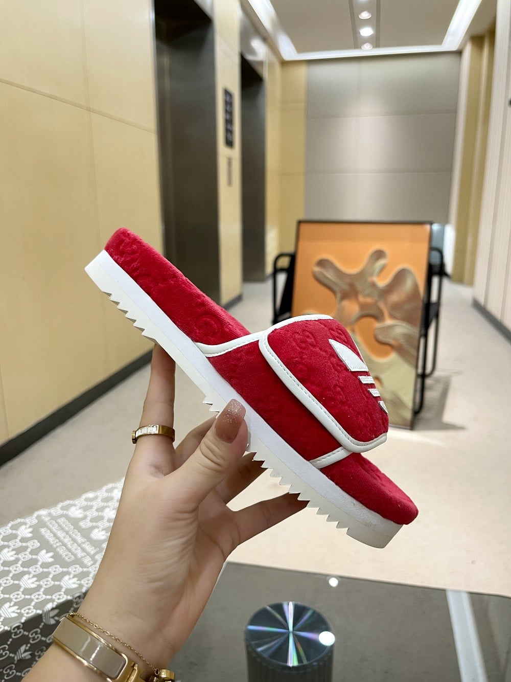 (1:1 replica) Gucci x Adidas Women s GG Platform Sandal Red For Women GG 702398 UU010 6560