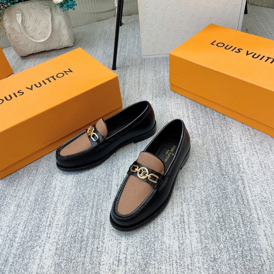 (1:1 replica) Louis Vuitton Women s Chess Flat Loafe Black And Beige For Women LV