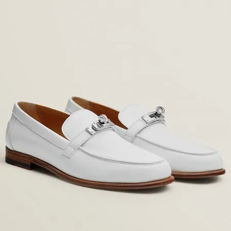 (1:1 replica) Hermes Women s Destin Loafers in White Leather HM072