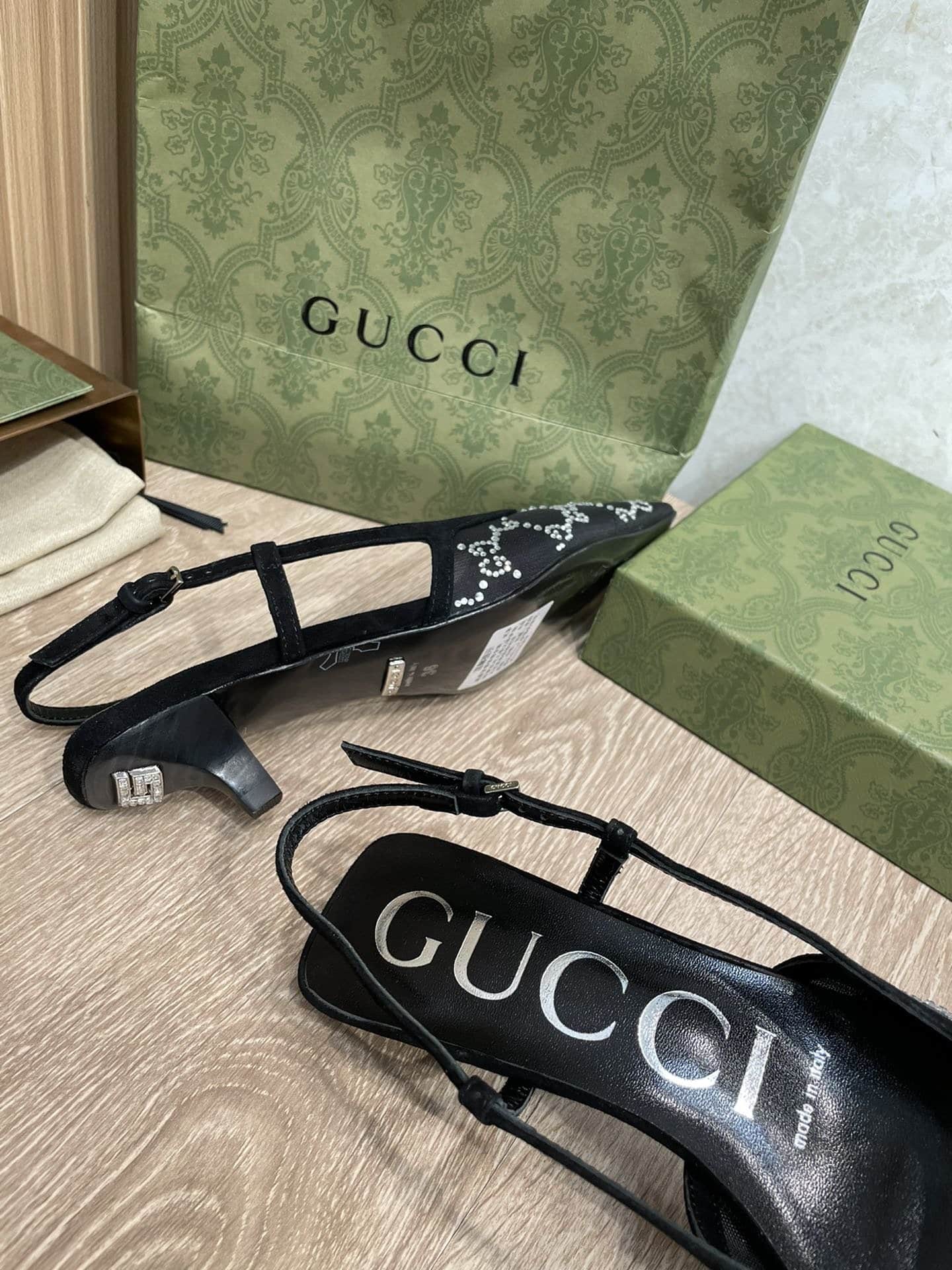 (1:1 replica) Gucci Women s GG Slingback Pump Fabric For Women GG