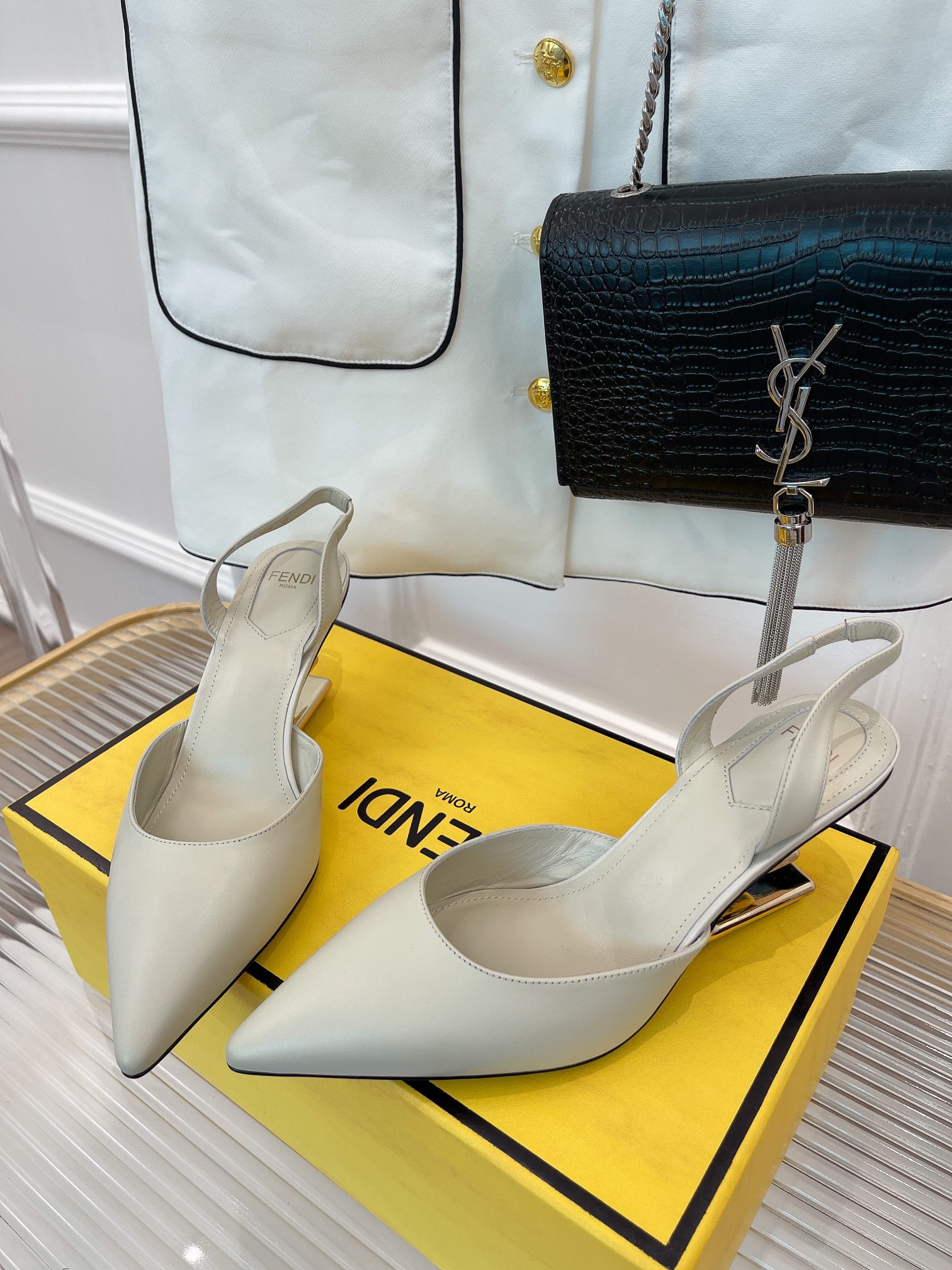 (1:1 replica) Fendi First Grey High-Heeled Slingbacks For Women