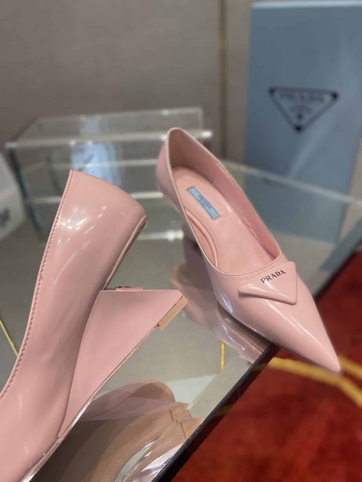 (1:1 replica) Prada Brushed Pumps Pink For Women 2.6in/65mm PRD