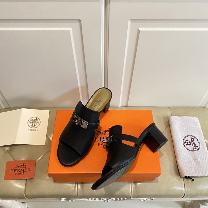 (1:1 replica) Hermes Candy Sandal Black For Women, Women s Shoes H211070Z